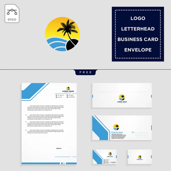 beach,landscape, holidays logo template vector illustration and free letterhead, envelope, business card design