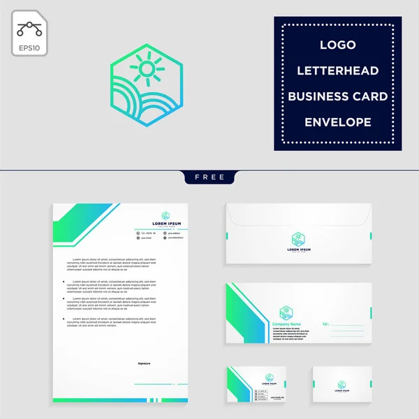 beach,landscape, holidays logo template vector illustration and free letterhead, envelope, business card design