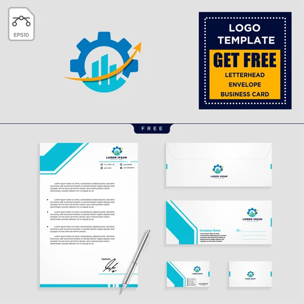 Engranaje Gráfico Negocios Logotipo Plantilla Vector Ilustración Membrete Sobre Diseño — Vector de stock