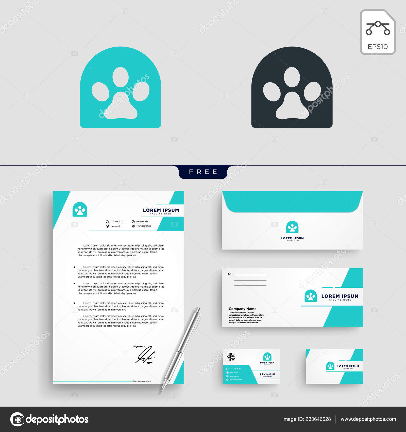 Dog Pet Shop Logo Template Vector Illustration Stationery Business With Business Card Letterhead Envelope Template