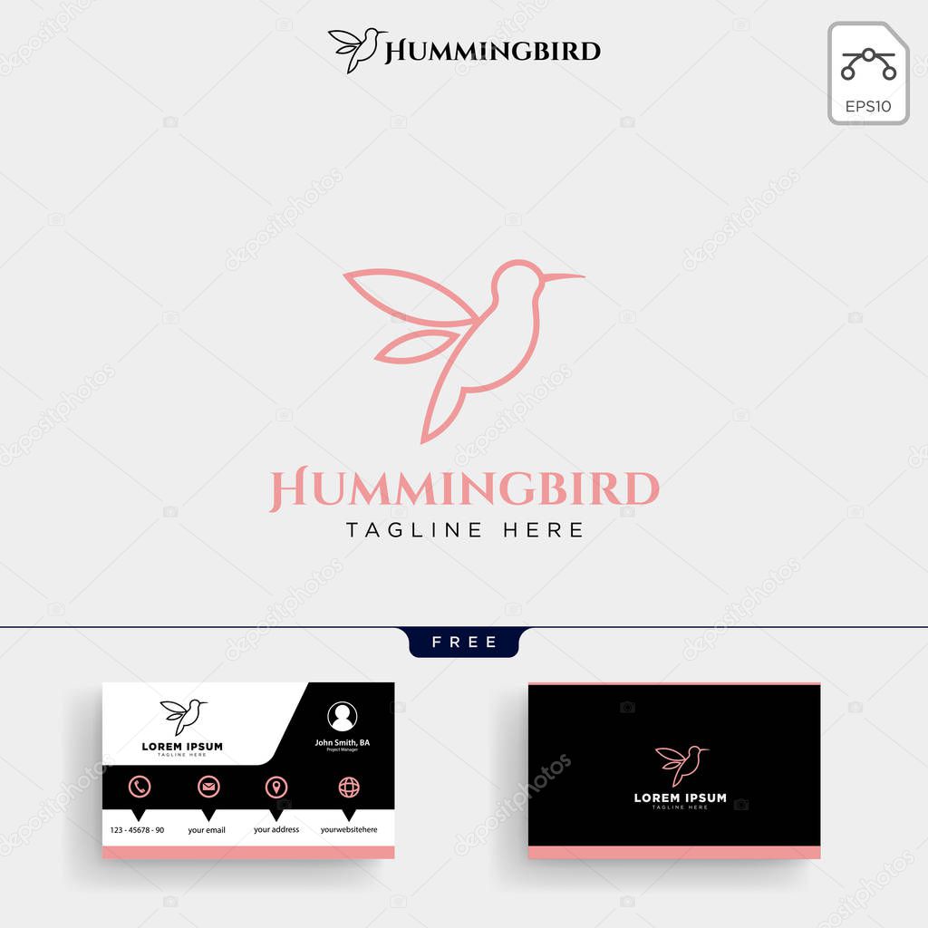 Humming bird beauty logo template vector illustration and business card design