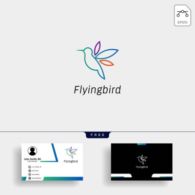 Sinek kuşu, kuş yaratıcı logo şablonu vektör çizim uçan colibri ile kartvizit tasarımı - vektör