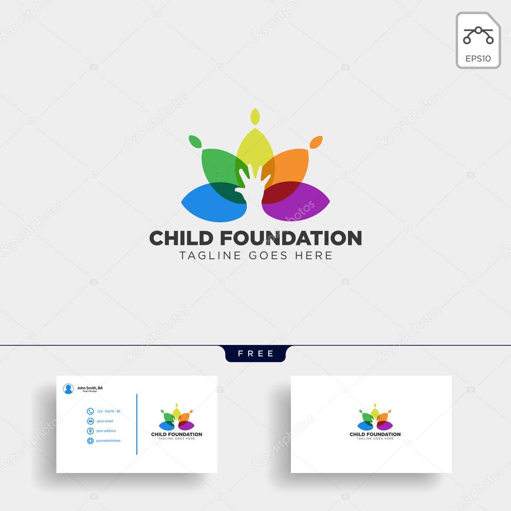 Momy and child, children care logo template vector isolated with business card - vector