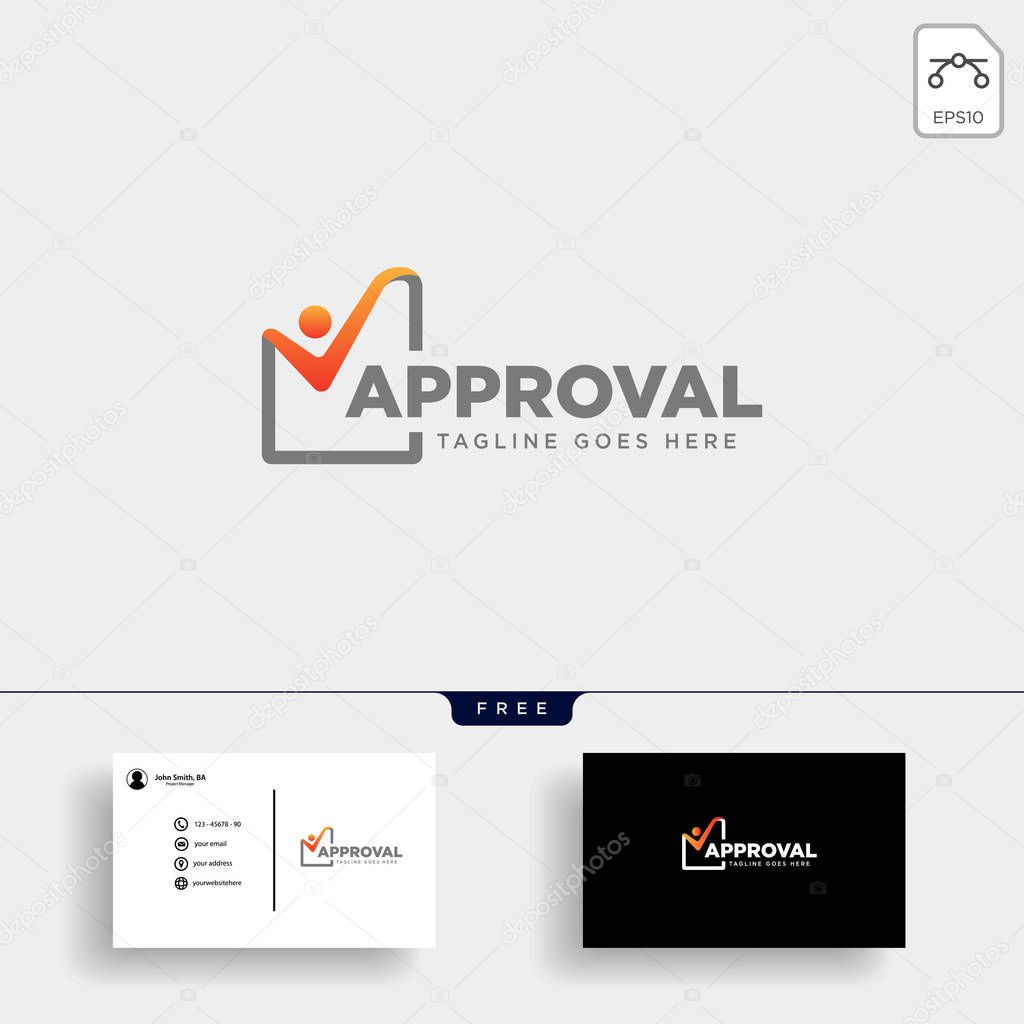 Approval Check, checking logo template vector illustration with business card
