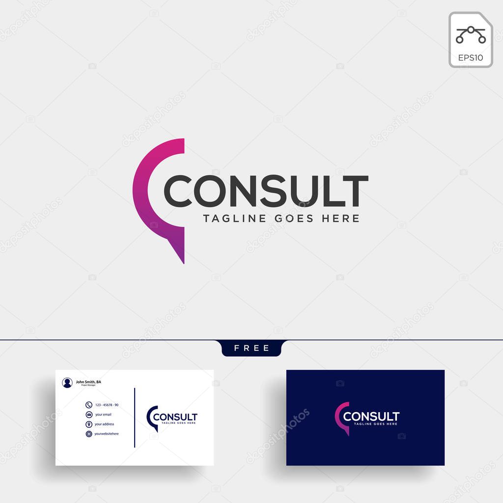 Business Consult logo template with business card vector isolated, icon element