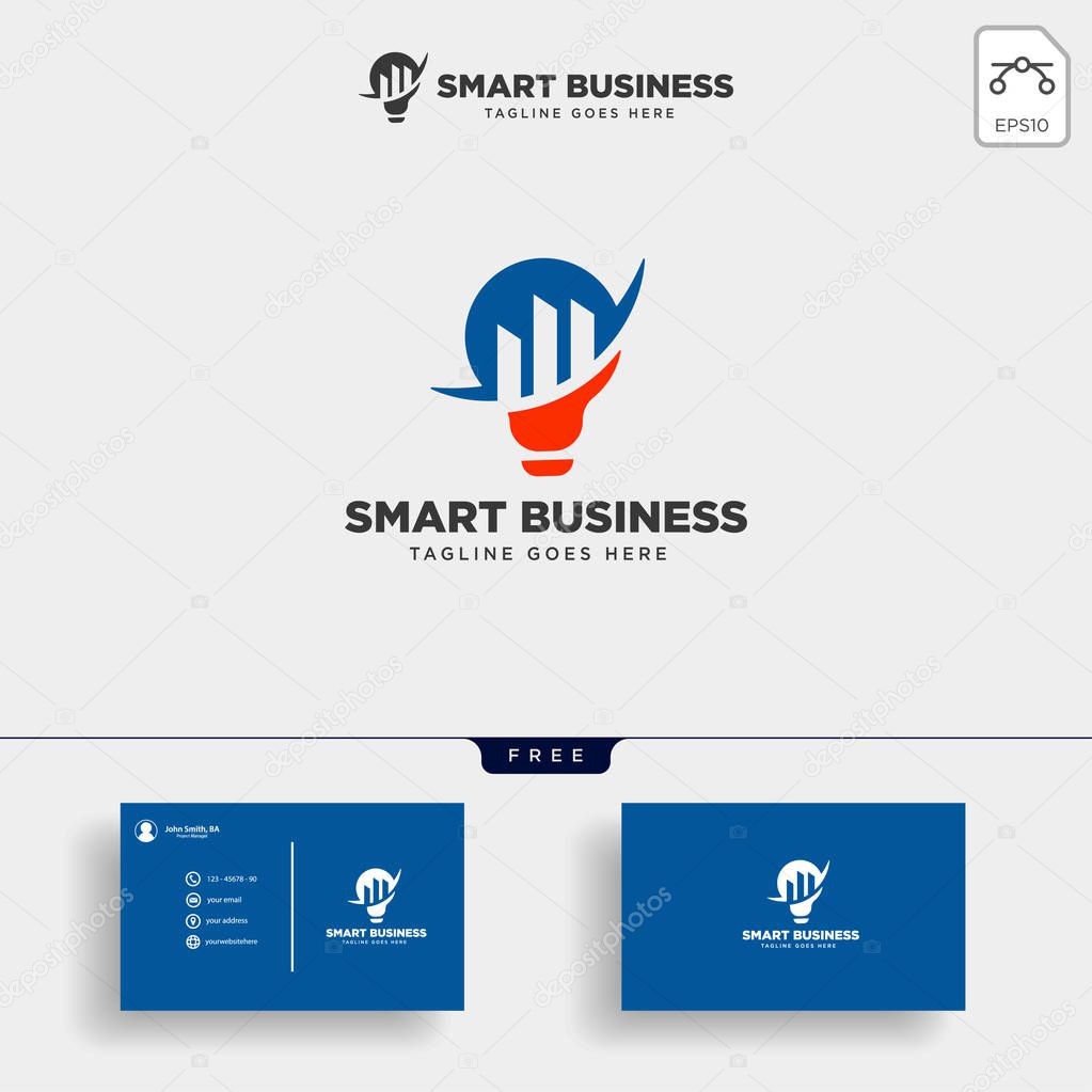 Consulting, consult graphic statistic logo template with business card vector illustration