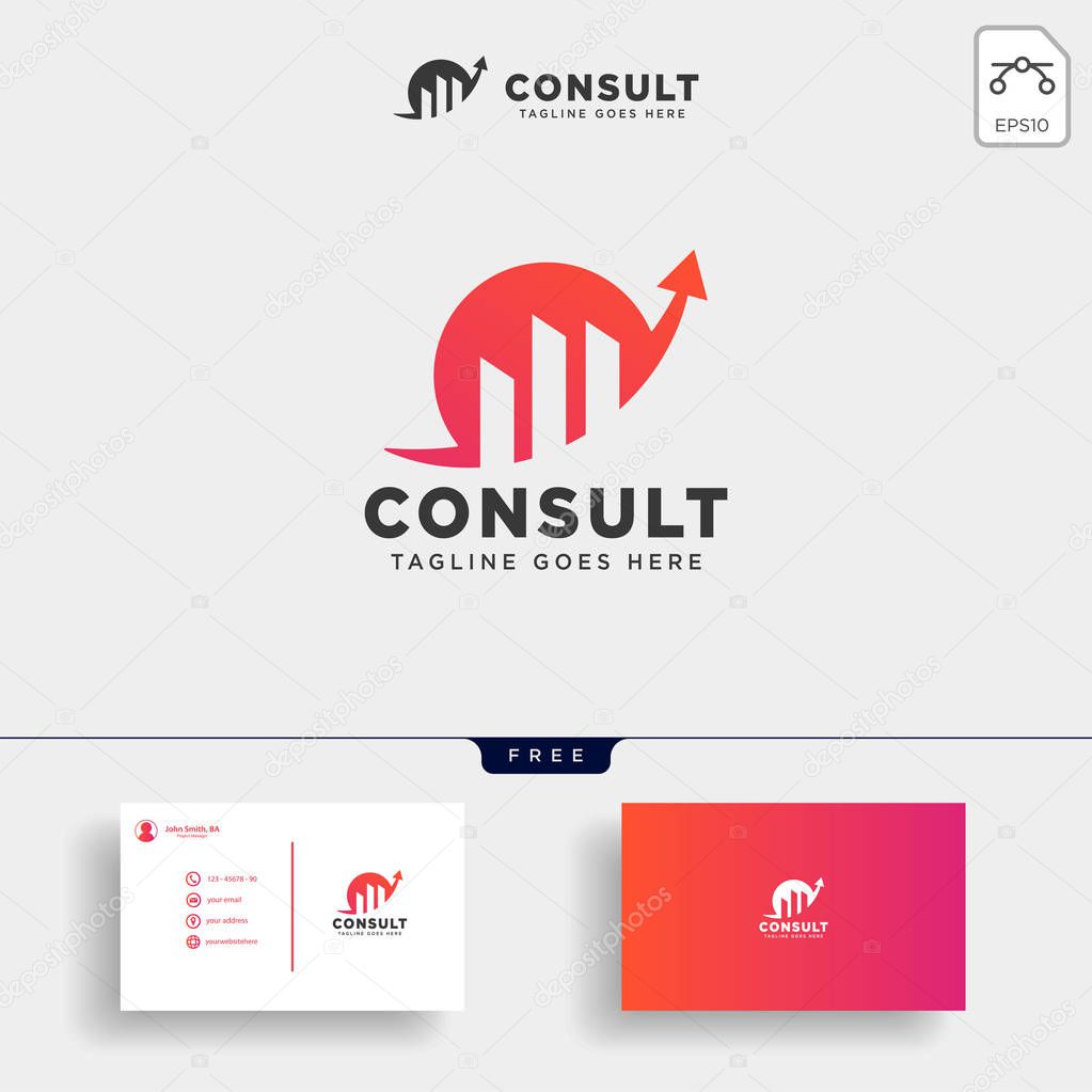 Consulting, consult graphic statistic logo template with business card vector illustration