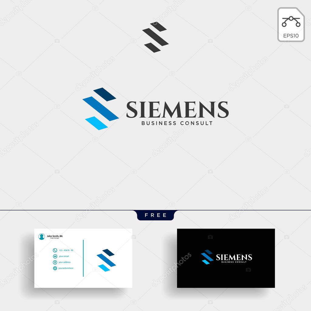 Consulting, consult graphic statistic logo template with business card vector illustration
