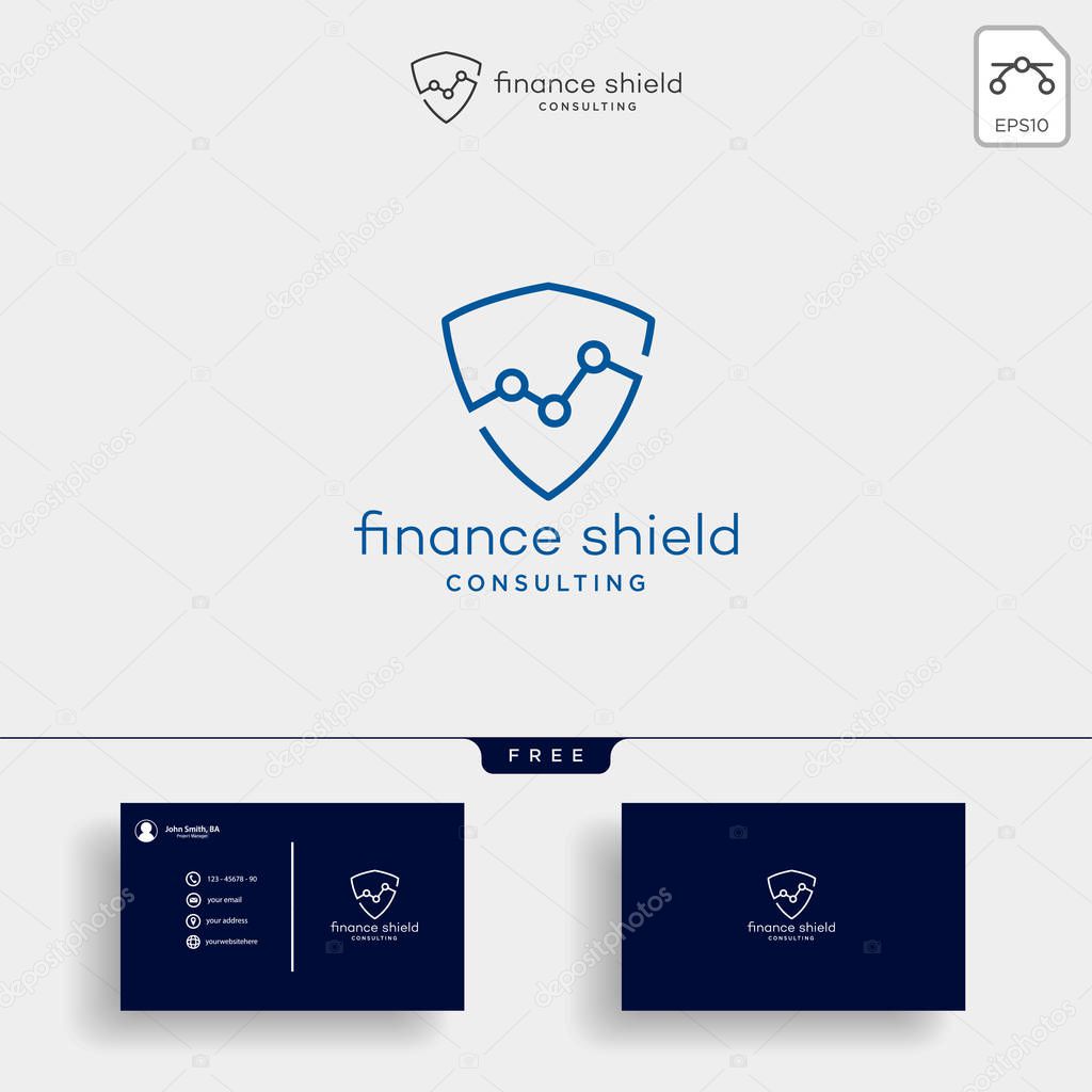 Shield stats business logo template vector illustration with business card
