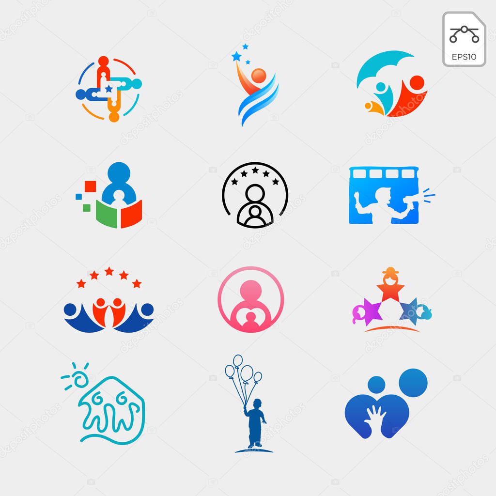 Children care, baby care logo template vector illustration, icon elements with business card