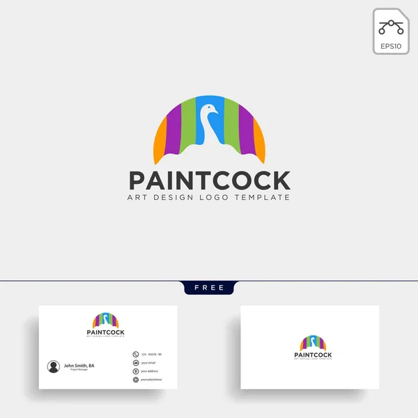 Pavo Real Pintura Arco Iris Colorido Logotipo Plantilla Con Tarjeta — Vector de stock