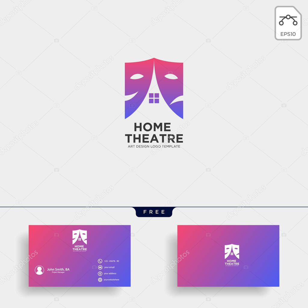 Home theater mask actor logo template vector icon element with business card