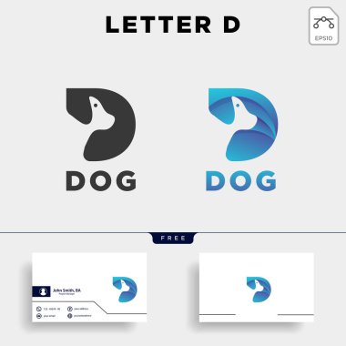 D harfi köpek evde beslenen hayvan hayvan doğrultusunda sanat tarzı logo şablonu vektör simgesi eleman izole