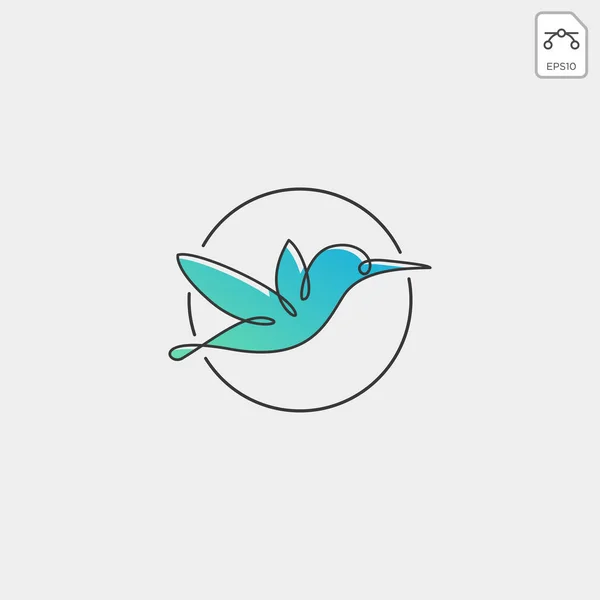 Voar Humming Pássaro Linha Arte Logotipo Modelo Vetor Ícone Elemento — Vetor de Stock