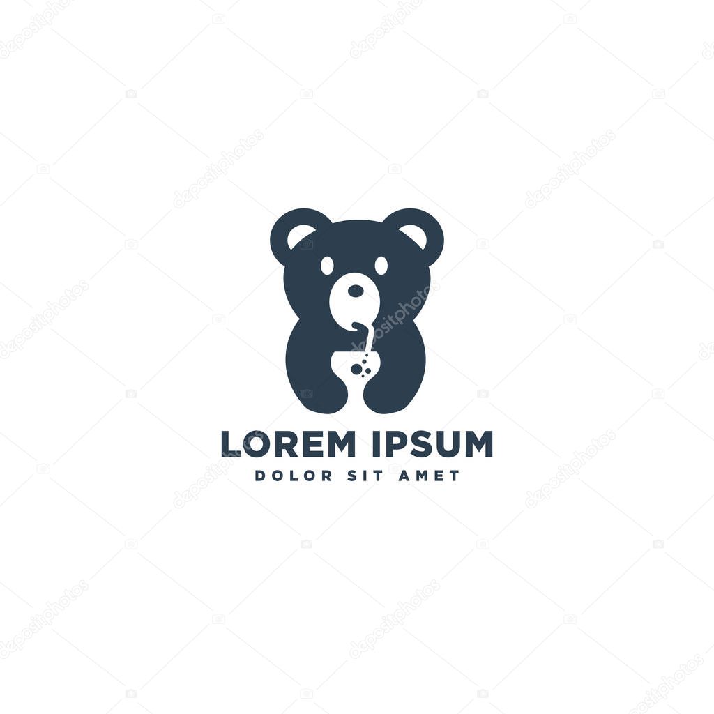 Bear drinking juice logo template vector illustration icon element - vector