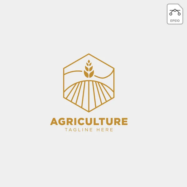 Gouden Ultuur Boerderij Line Badge Vintage Logo Vector Illustratie Pictogram — Stockvector