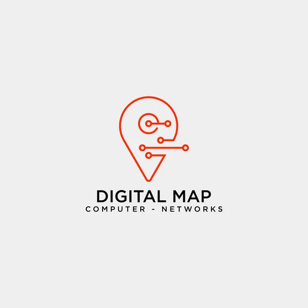 Digital Pin Map Line Logo Plantilla Vector Ilustración Icono Elemento — Archivo Imágenes Vectoriales