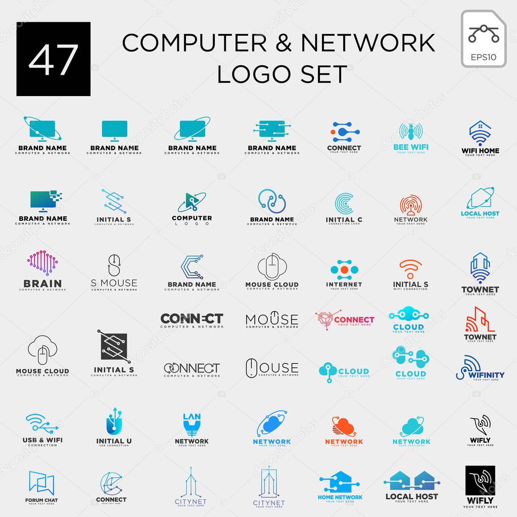 digital computer network technology set logo template vector illustration icon element isolated - vector