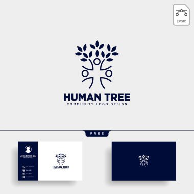 insan ağaç yaprak topluluk logo şablonu vektör illüstrasyon simge eleman izole - vektör