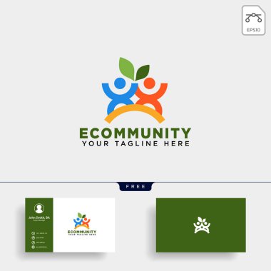 insan ağaç yaprak topluluk logo şablonu vektör çizim simgesini öğesi