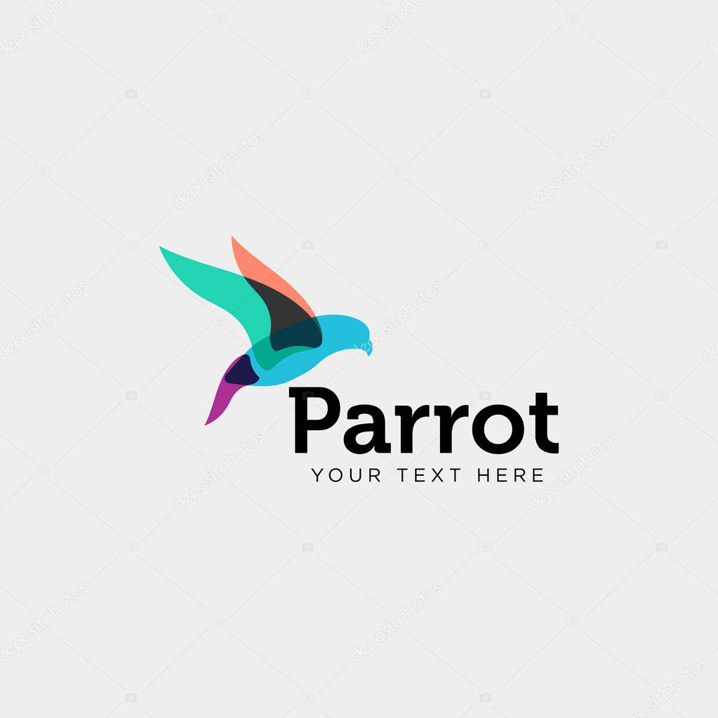 Parrot or flying bird accounting, financial creative logo template vector illustration with business card - vector