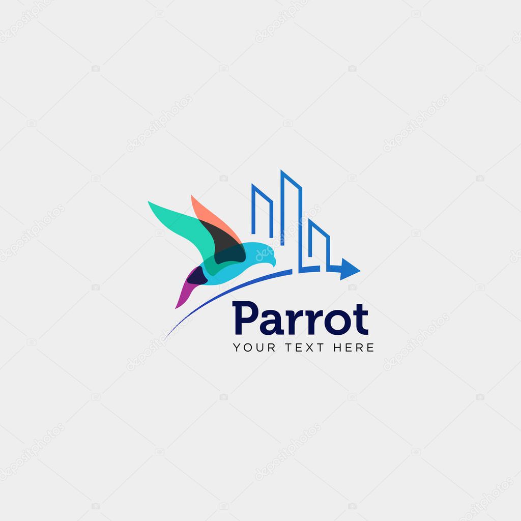 Parrot or flying bird accounting, financial creative logo template vector illustration with business card - vector