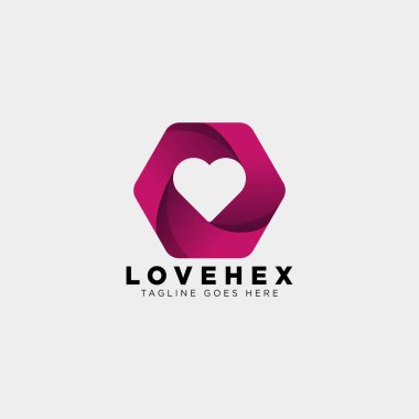 aşk altıgen degrade logo şablonu vektör illüstrasyon simge eleman izole dating