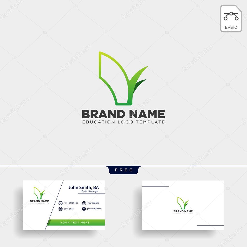 Learning book plant leaf tree line logo template vector illustration icon element isolated with business card - vector