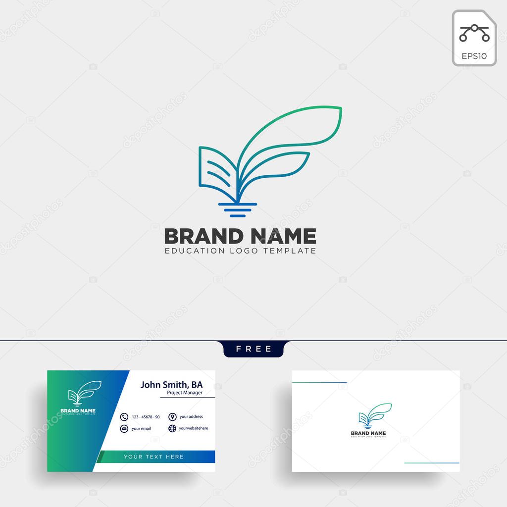 Learning book plant leaf tree line logo template vector illustration icon element isolated with business card - vector