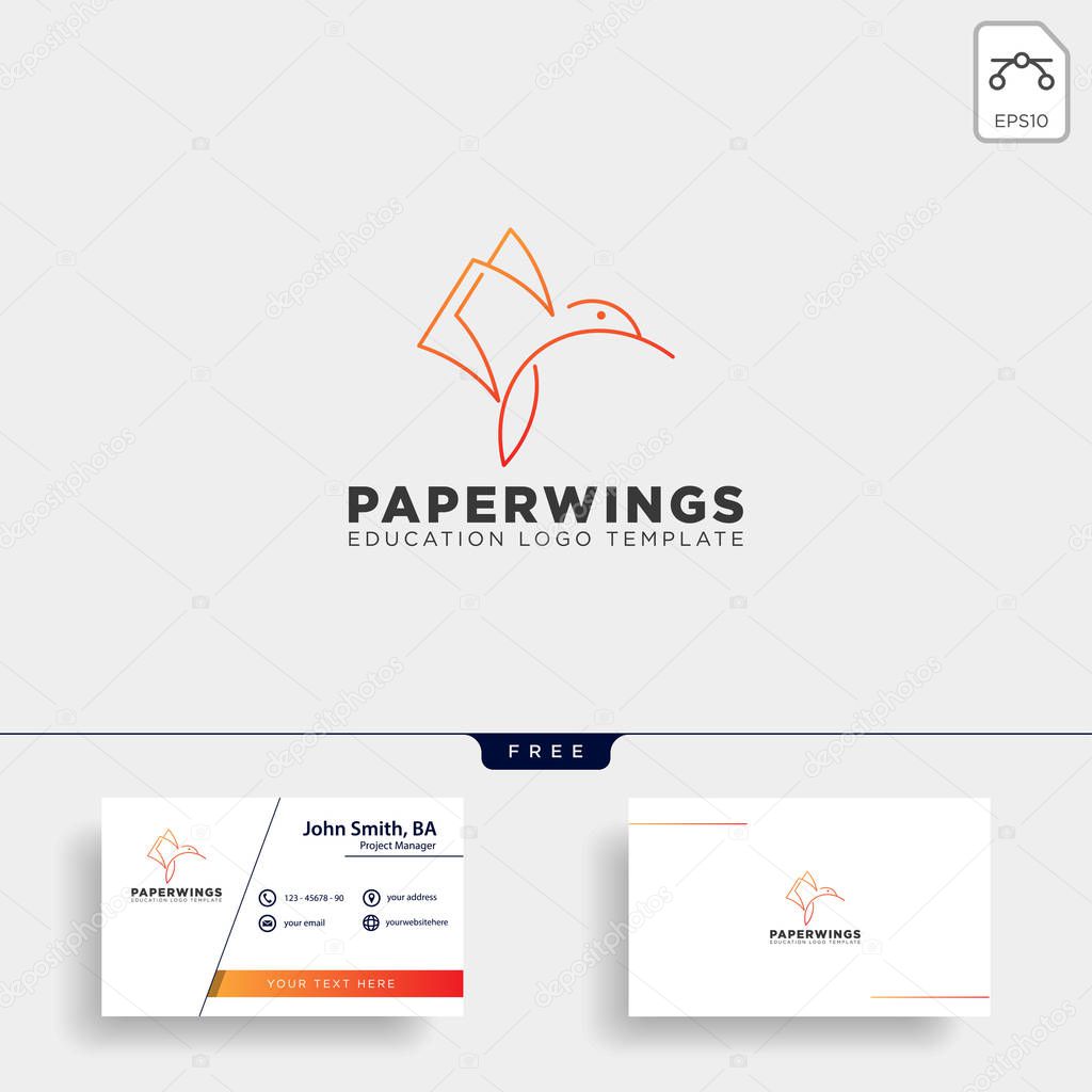 Line paper or book bird logo template vector illustration with business card - vector