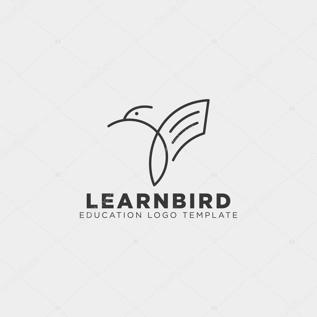 Line paper or book bird logo template vector illustration with business card - vector