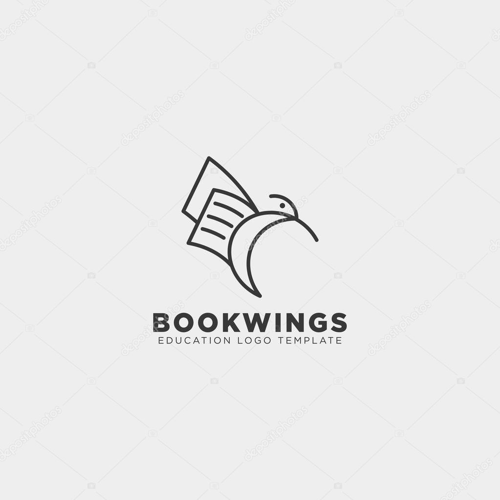 Line paper or book bird logo template vector illustration with business card - vector