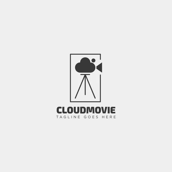 Modelo de logotipo simples de crachá de filme de vídeo em nuvem com ilustração vetorial de cor preta — Vetor de Stock