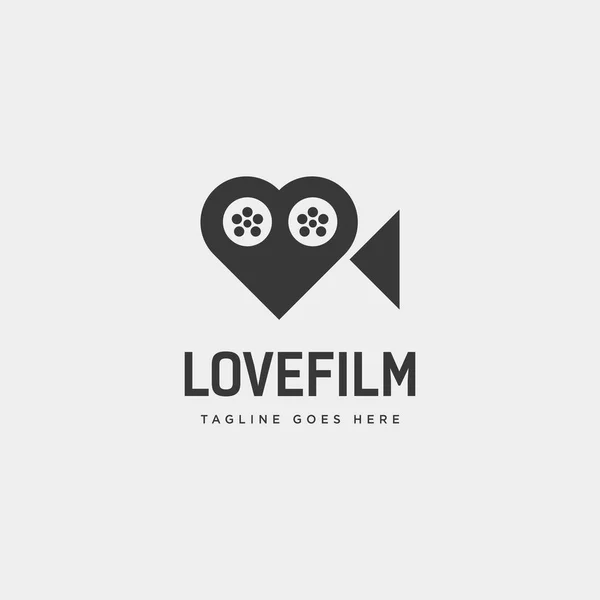 爱电影心脏电影电影创意简单的标志模板矢量插图 — 图库矢量图片