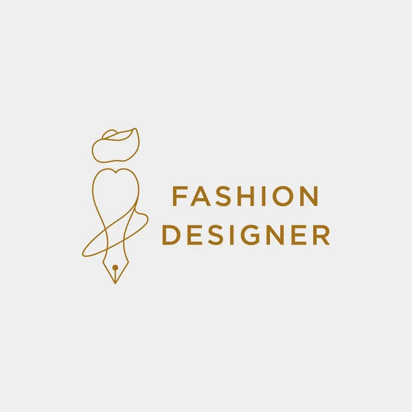 Fashion writer or designer in simple line logo template vector illustration icon element — Stock Vector