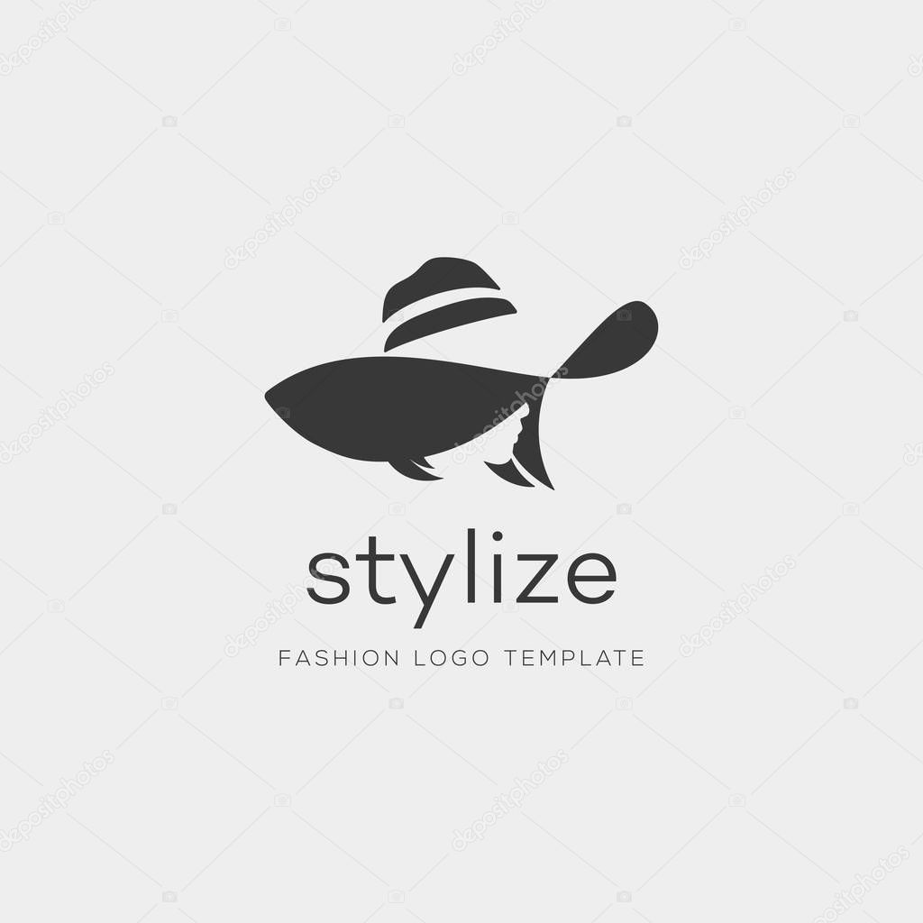 Woman with fashion hat. Abstract vector logo design template with girl silhouette. Concept for beauty salon, accessories, fashion, cosmetics. - Vector illustration