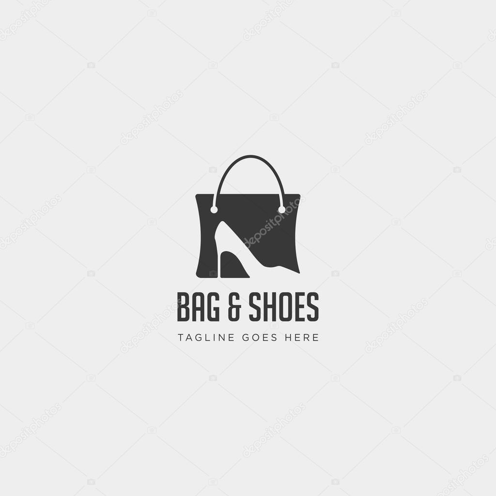 Fashion bag shoping with high heel negative space simple logo template vector illustration icon element - vector