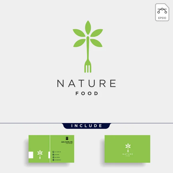 Tenedor naturaleza comida equipo simple plano logotipo plantilla diseño vector ilustración — Archivo Imágenes Vectoriales