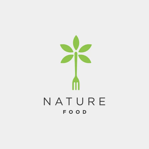 Tenedor naturaleza comida equipo simple plano logotipo plantilla diseño vector ilustración — Vector de stock