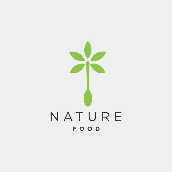 Cuchara naturaleza comida equipo simple plano logotipo plantilla diseño vector ilustración — Archivo Imágenes Vectoriales