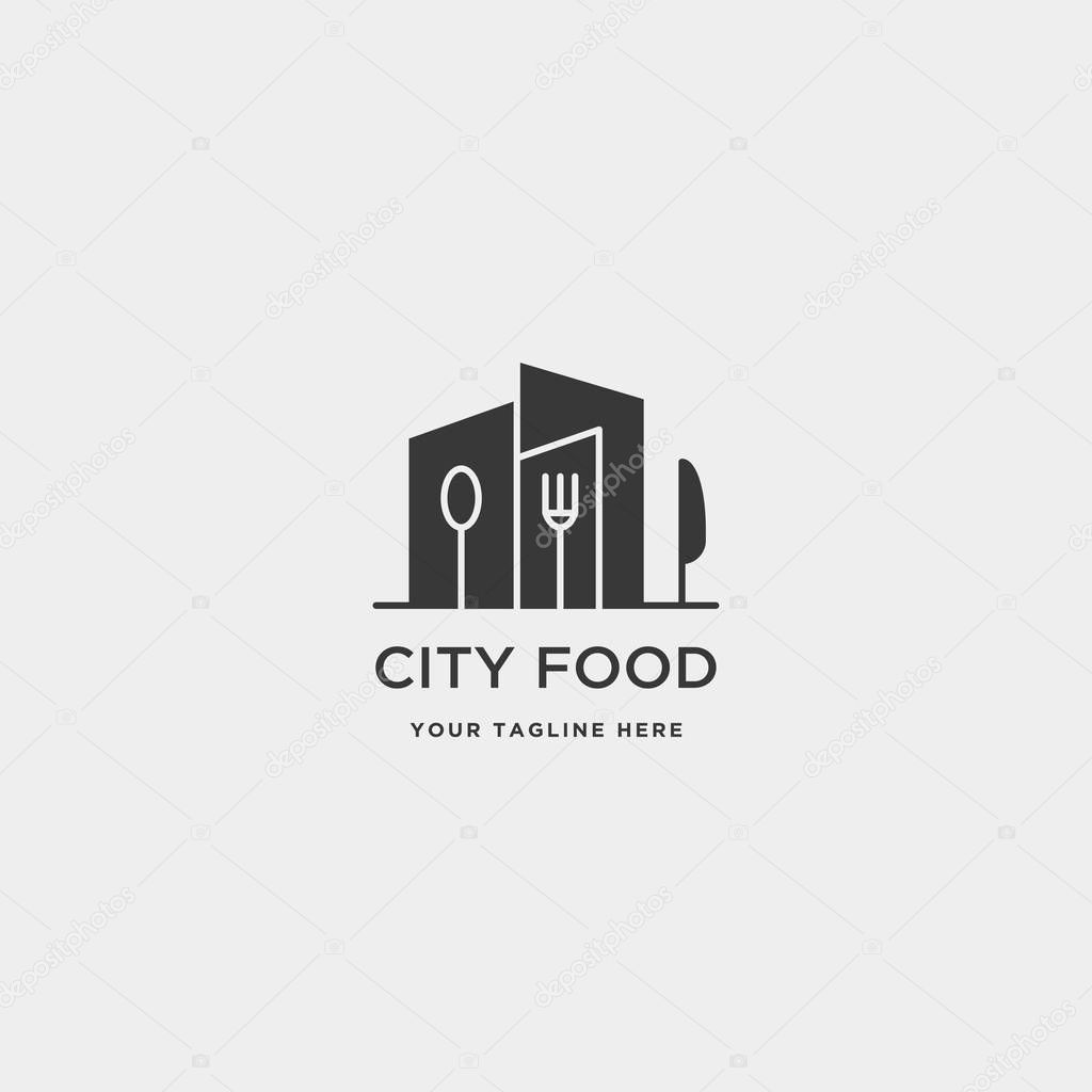 city food equipment simple flat logo design vector illustration