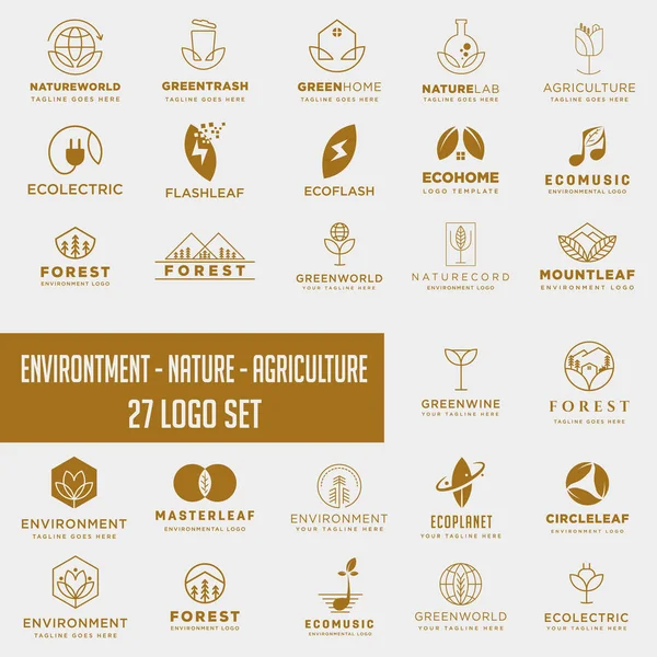 Set of environment agriculture logo with gold color, icon element collection logo descargar — Vector de stock