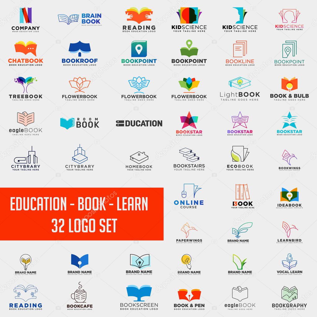 Book education logo collection design abstract, education logo set download - vector