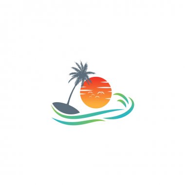 plaj günbatımı logo tasarım vektör simgesi eleman, gün batımı logo kavramı