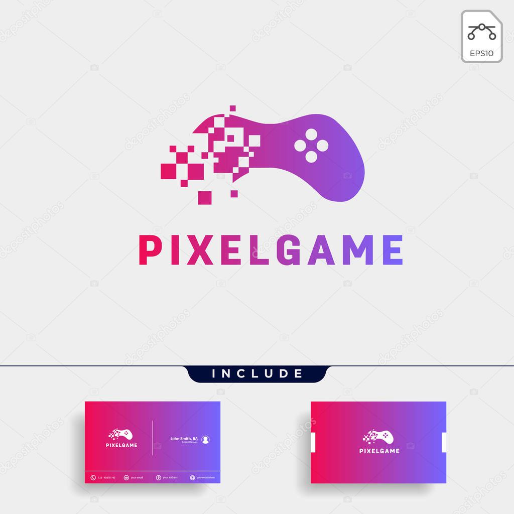 Pixel game logo design with business card vector illustration icon element isolated - vector