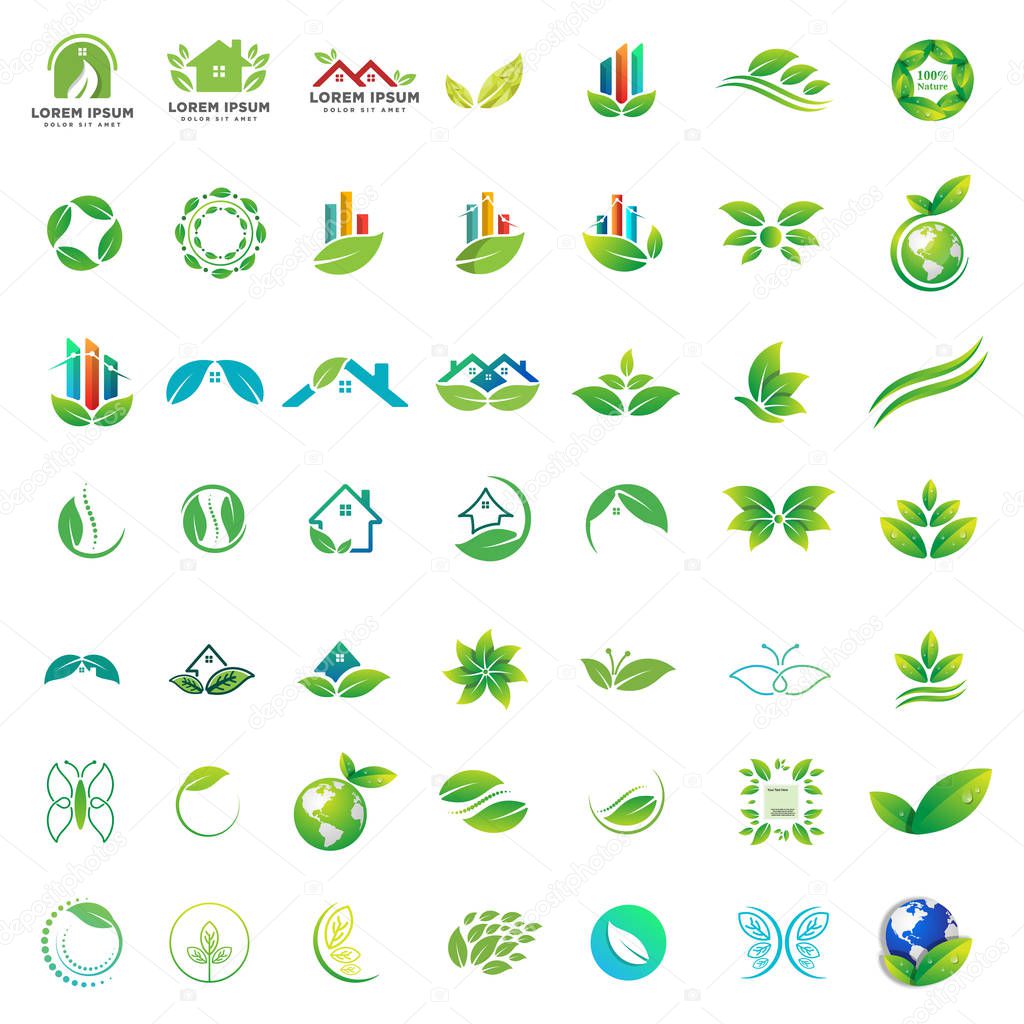 logo collection of green nature health care business