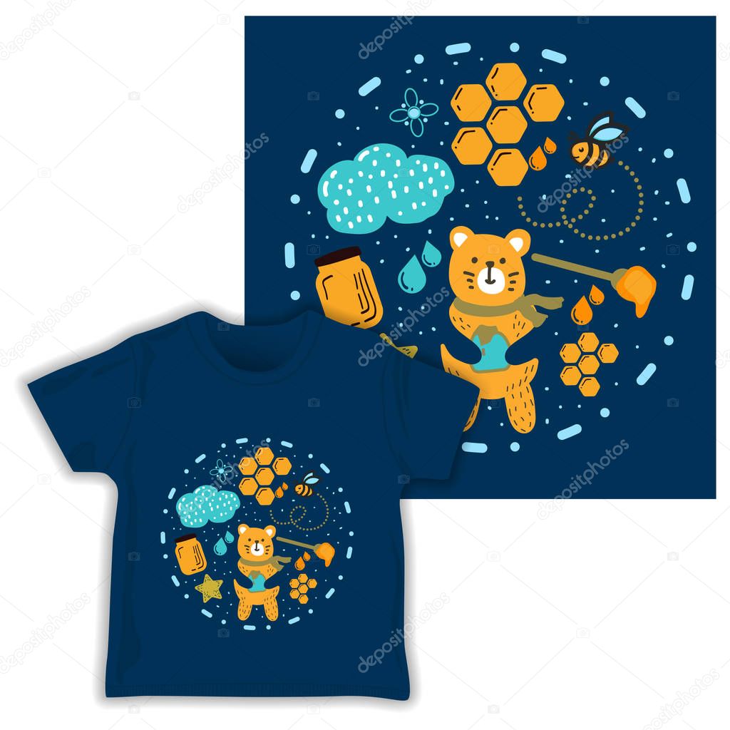 honey bear seamless pattern print shirt fabric vector illustration