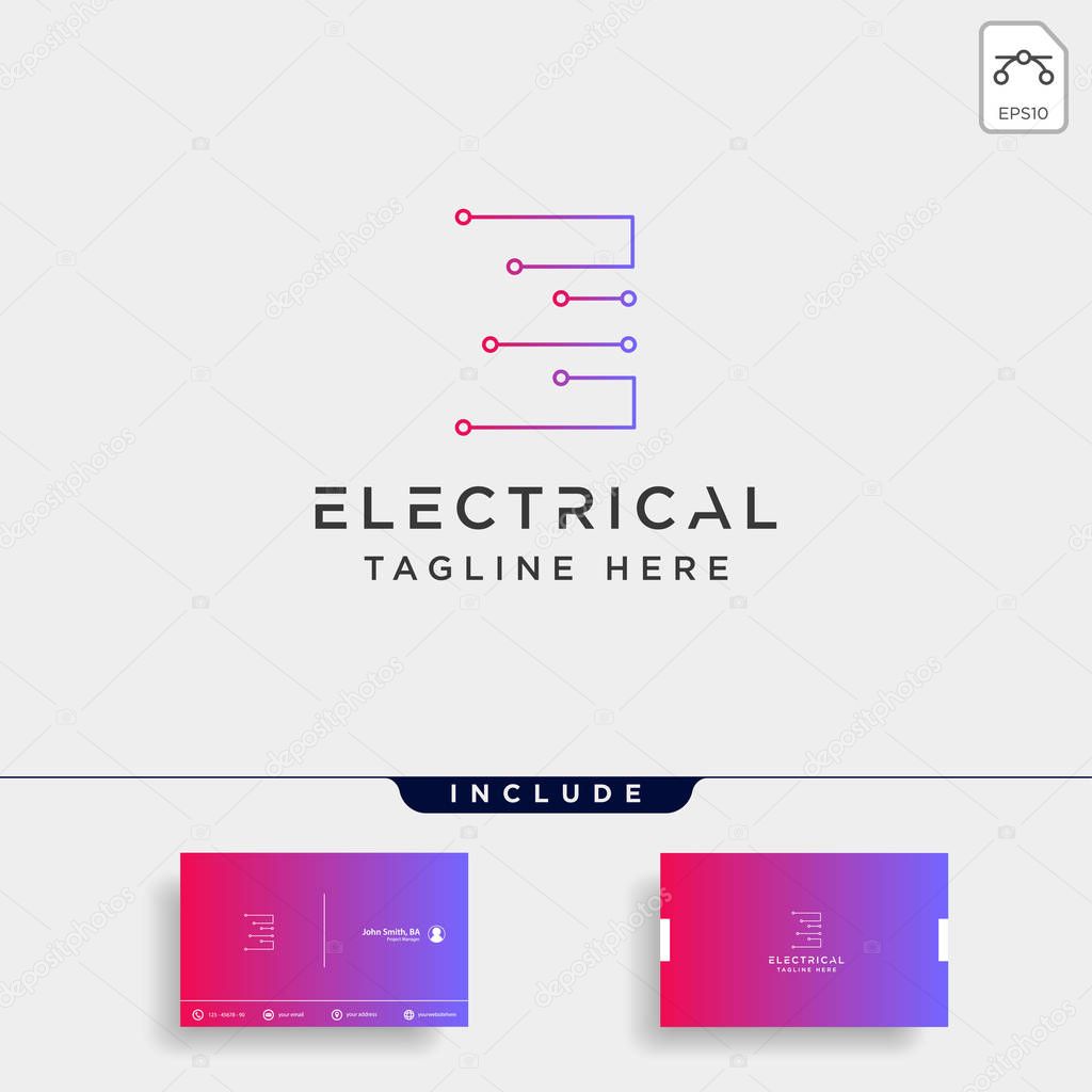 Connect or electrical e logo design vector icon element isolated with business card include
