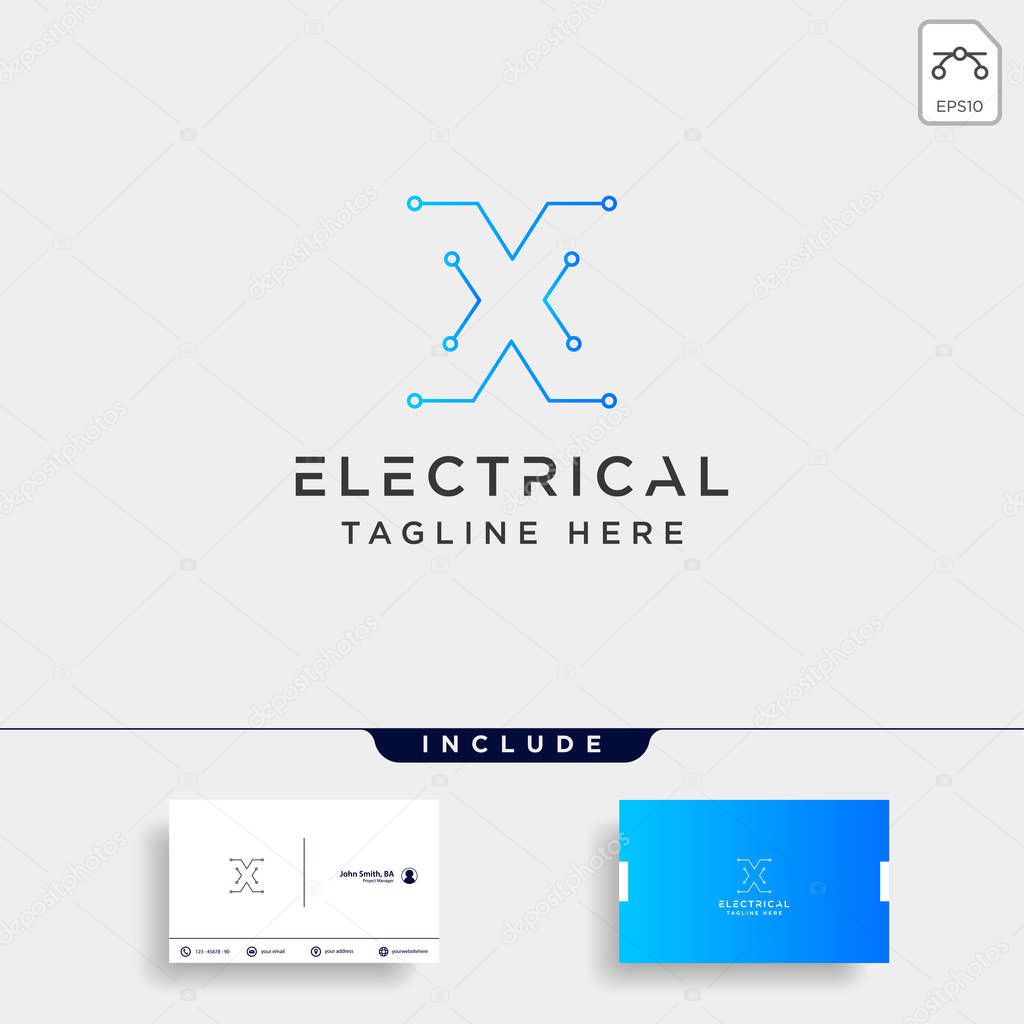 Connect or electrical x logo design vector icon element isolated with business card include