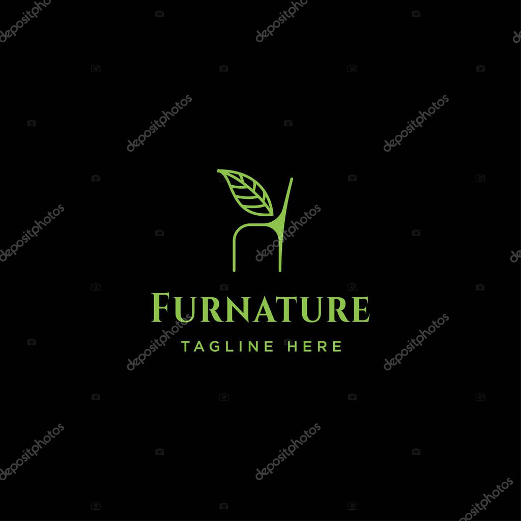 Chair nature logo design with green color vector icon element isolated